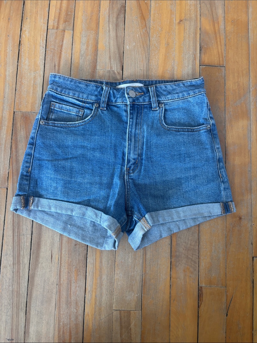 Dynamite Mid-Rise Rolled Hem Denim Shorts - Blue